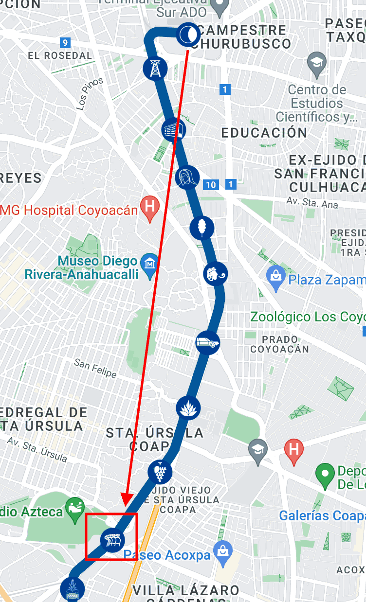 Taxqueña to Estadio Azteca by Tren Ligero.