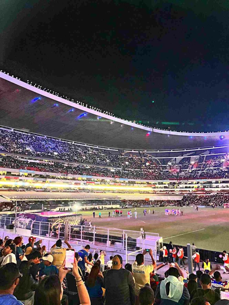 Estadio Azteca interior during soccer match.